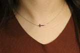 14k Solid Gold Sideways Cross Necklace by VicStoneNYC Fine Jewelry