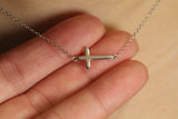 14k Solid Gold Sideways Cross Necklace by VicStoneNYC Fine Jewelry