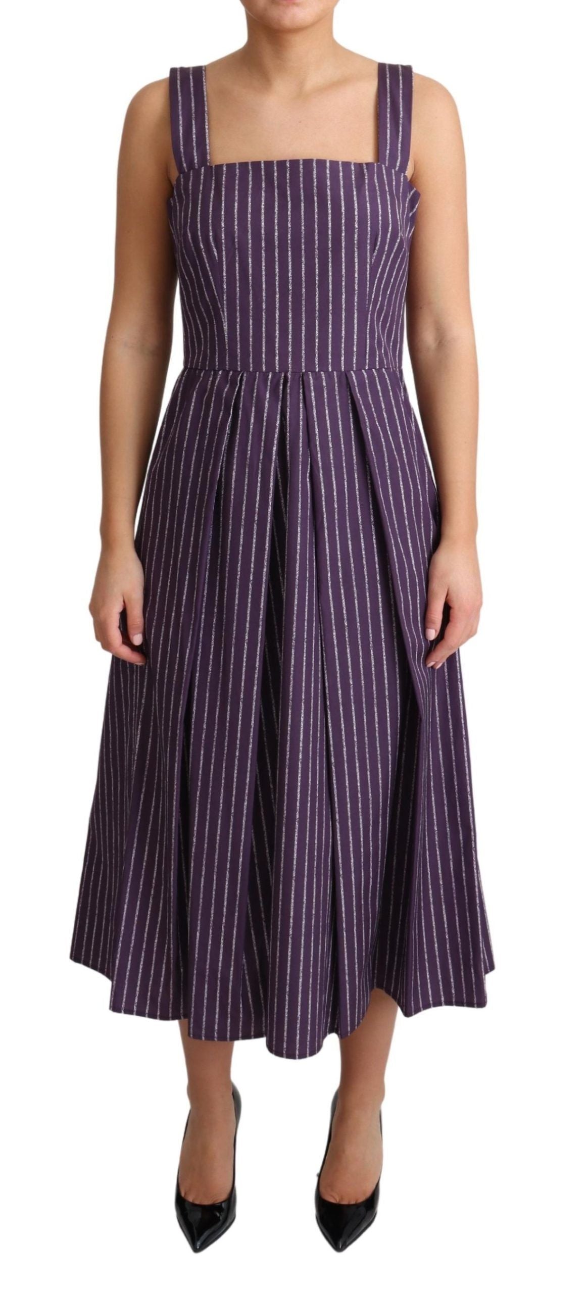 Purple Striped Cotton A-Line Stretch Dress by Faz