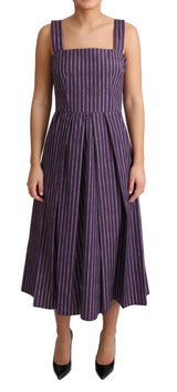 Purple Striped Cotton A-Line Stretch Dress by Faz