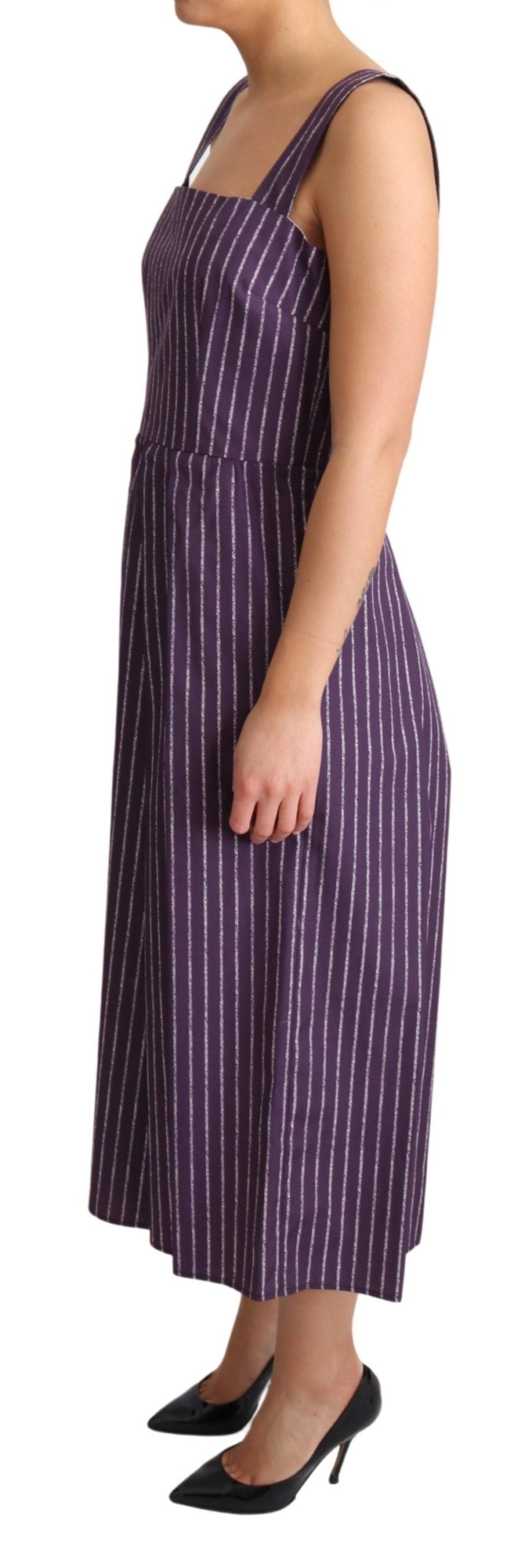 Purple Striped Cotton A-Line Stretch Dress by Faz