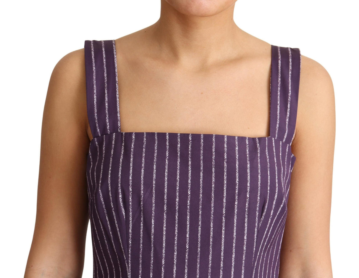 Purple Striped Cotton A-Line Stretch Dress by Faz