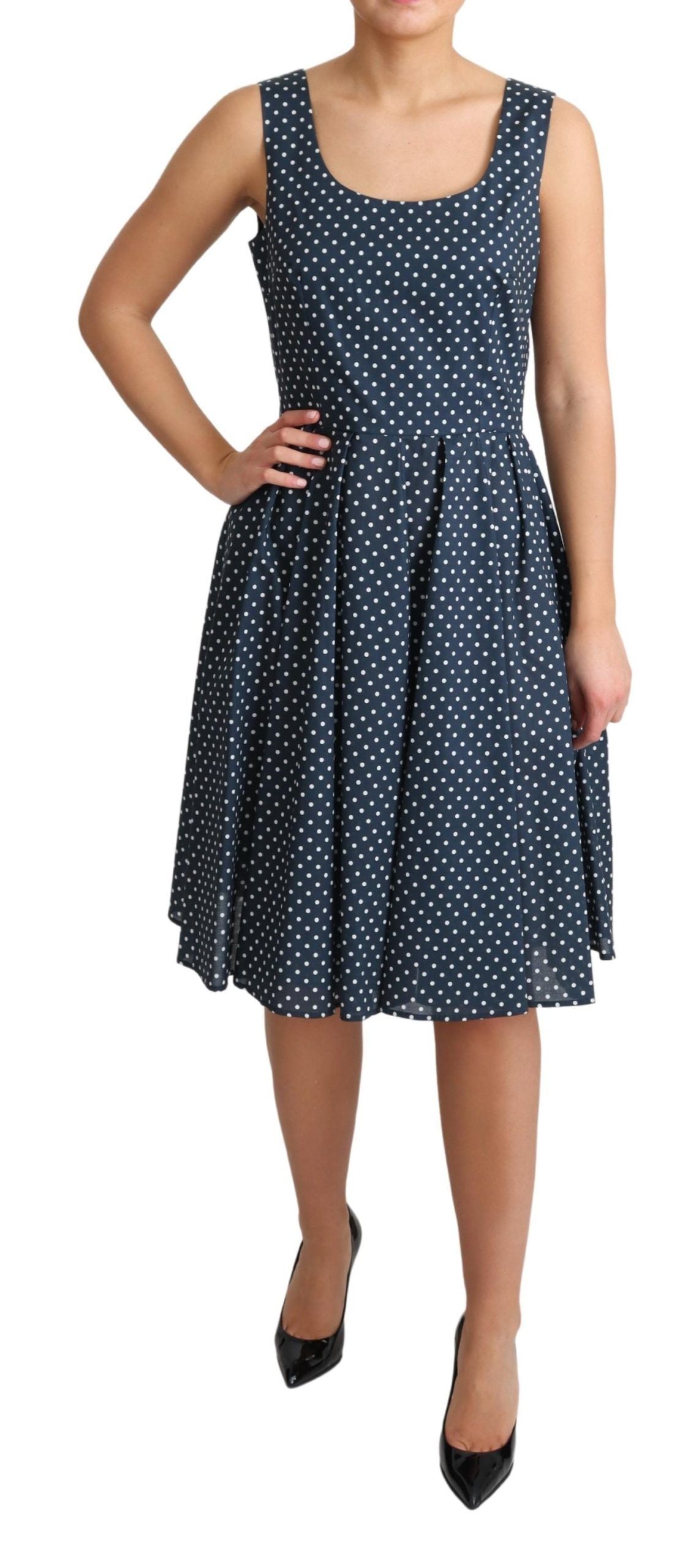 Blue Dotted Cotton A-Line Gown Dress by Faz