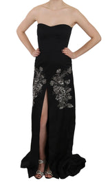 Black Sequined Flare Ball Gown Dress by Faz