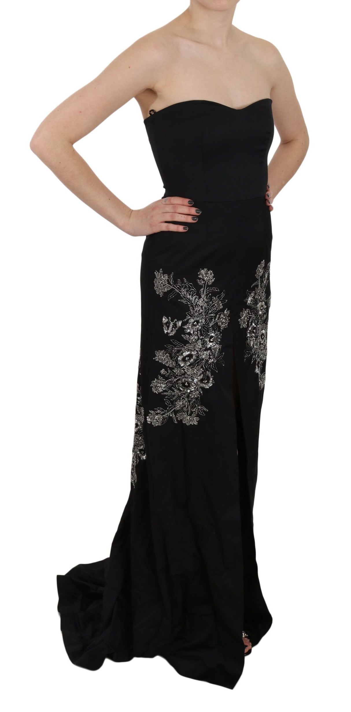 Black Sequined Flare Ball Gown Dress by Faz