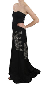 Black Sequined Flare Ball Gown Dress by Faz