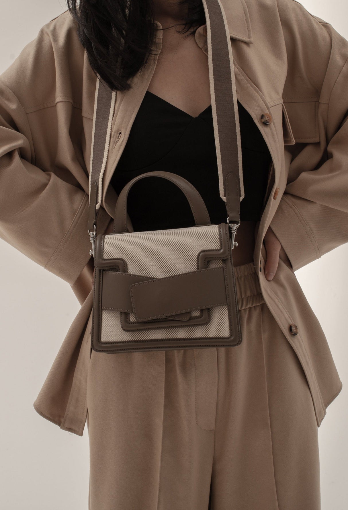 Evelyn Bag in Canvas and Genuine Leather, Gray by Bob Oré