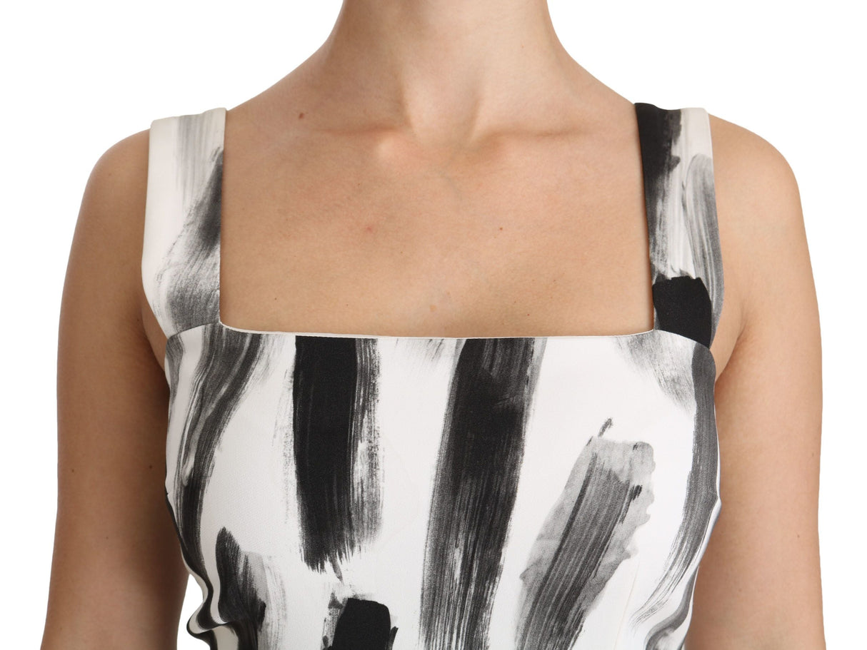 White Black Printed Sheath Midi Viscose Dress by Faz