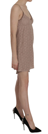 Beige Spaghetti Strap A-line Mini Cotton Dress by Faz