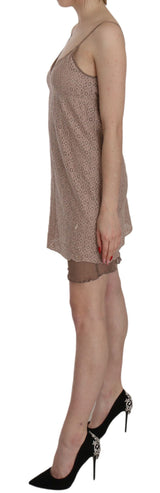 Beige Spaghetti Strap A-line Mini Cotton Dress by Faz