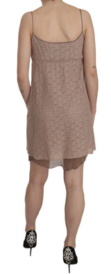 Beige Spaghetti Strap A-line Mini Cotton Dress by Faz