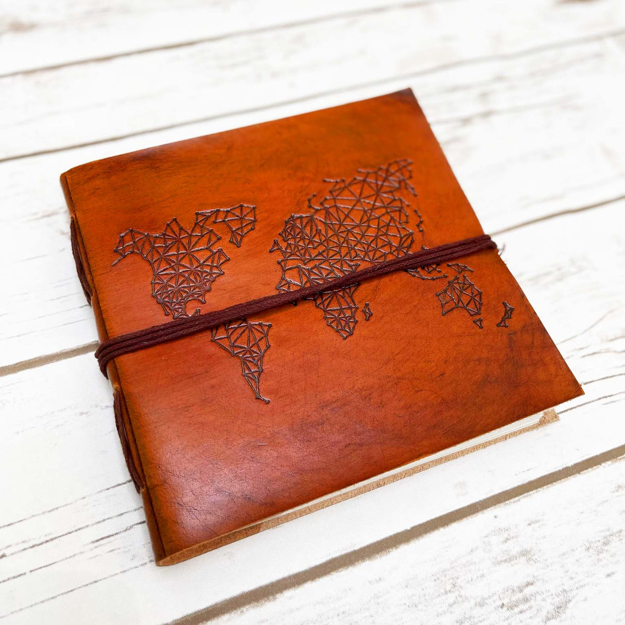 World Map 7x7 Artist Handmade Leather Journal by Soothi