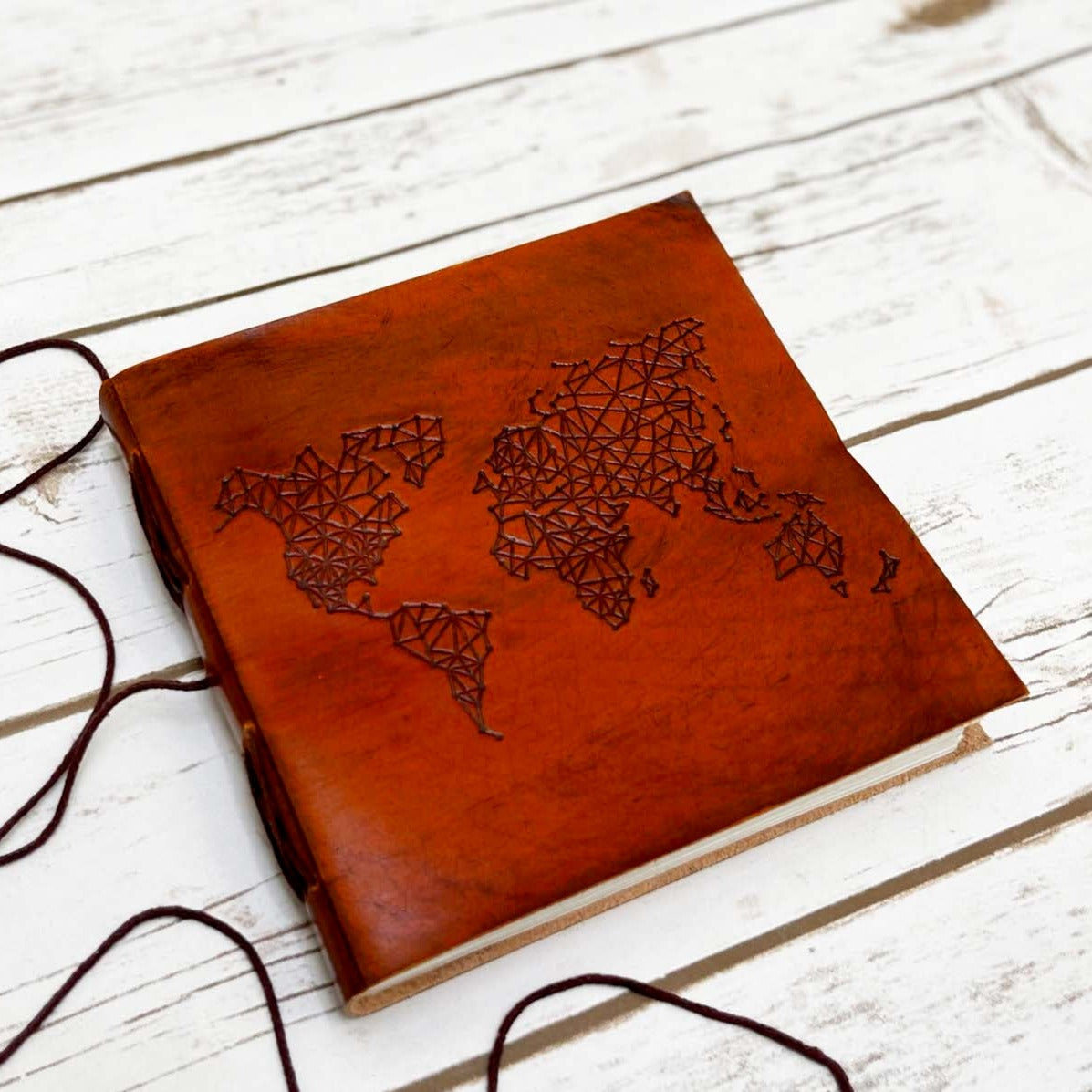 World Map 7x7 Artist Handmade Leather Journal by Soothi