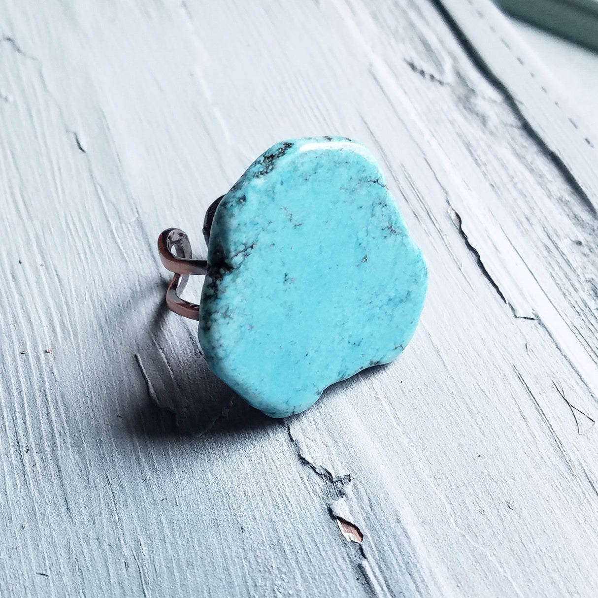 Blue Turquoise Slab Cocktail Statement Ring 012h by The Jewelry Junkie