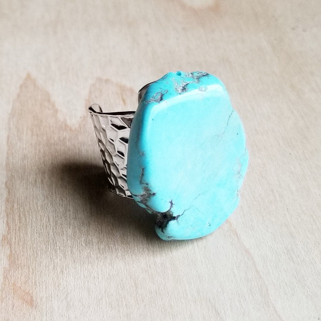 Blue Turquoise Slab Cocktail Statement Ring 012h by The Jewelry Junkie