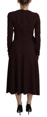 Brown Wrap Long Sleeve Midi Stretch Dress by Faz