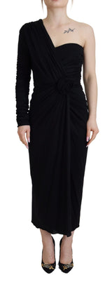 Black Wrap Sheath Long Gown Wool Dress by Faz