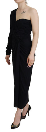 Black Wrap Sheath Long Gown Wool Dress by Faz