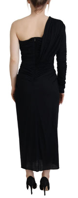 Black Wrap Sheath Long Gown Wool Dress by Faz