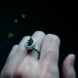 Chunky Teardrop Raw Meteorite Ring in Silver by Yugen Handmade