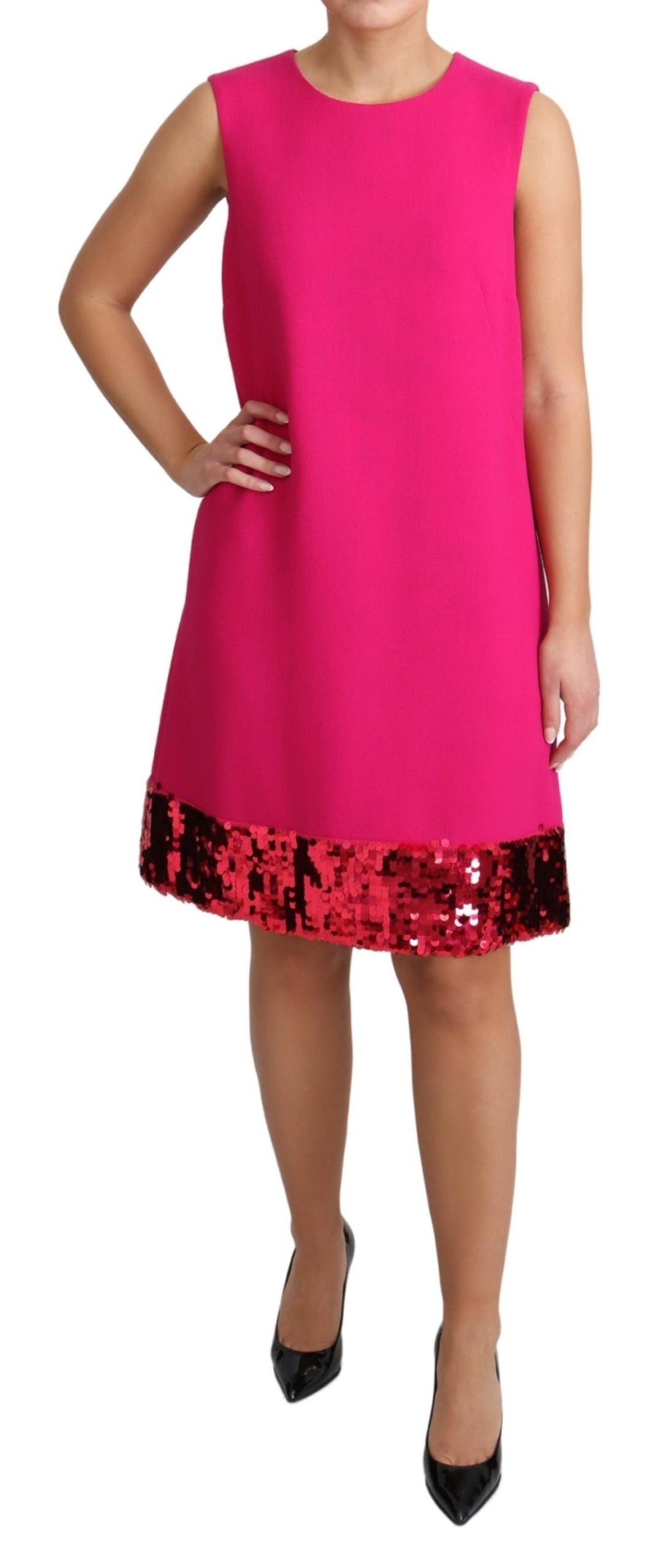 Fuchsia Wool Sequin Shift Sleeveless Dress by Faz