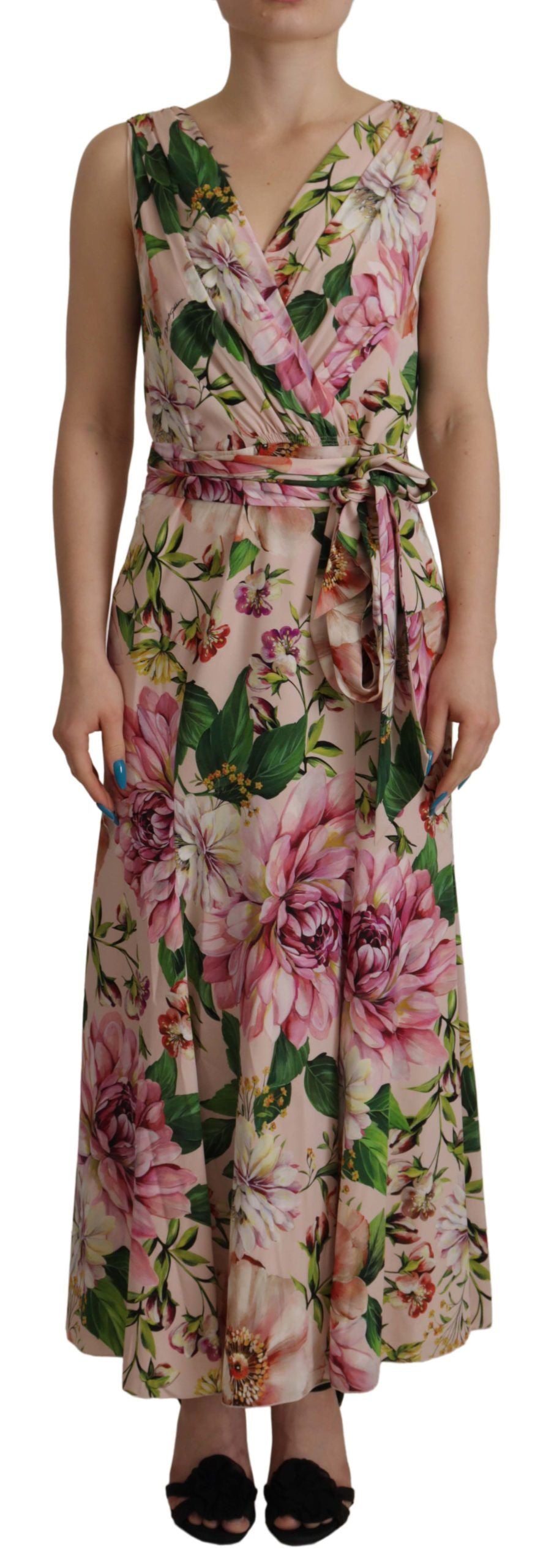 Pink Silk Floral Stretch Shift Wrap Dress by Faz