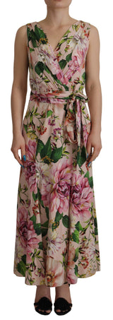 Pink Silk Floral Stretch Shift Wrap Dress by Faz