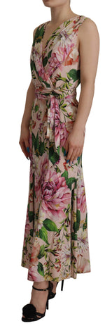 Pink Silk Floral Stretch Shift Wrap Dress by Faz