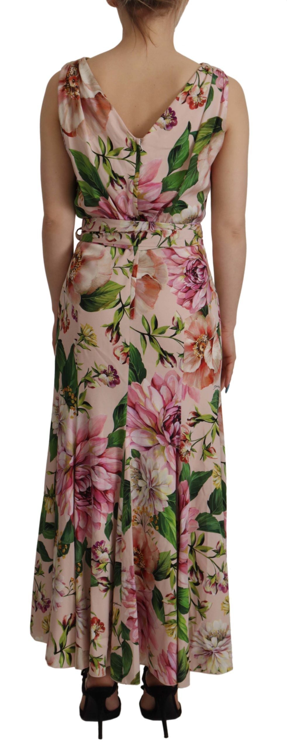 Pink Silk Floral Stretch Shift Wrap Dress by Faz