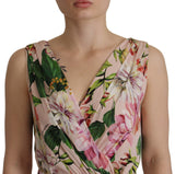 Pink Silk Floral Stretch Shift Wrap Dress by Faz