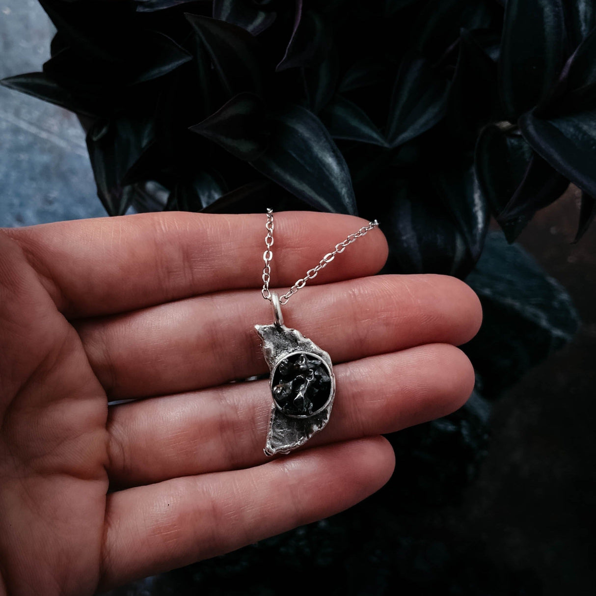 Crescent Moon Necklace with Authentic Meteorite by Yugen Handmade