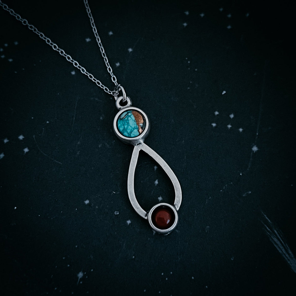 Journey to Mars Necklace - Copper Chrysocolla Earth and Red Jasper Mars by Yugen Handmade