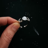 Lunar Witch Crescent Moon Ring with Rainbow Moonstone by Yugen Handmade