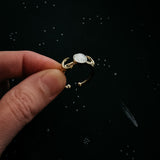 Lunar Witch Crescent Moon Ring with Rainbow Moonstone by Yugen Handmade