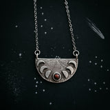 Lunar Eclipse Half Circle Pendant Necklace with Moon Phases and Black Opal by Yugen Handmade