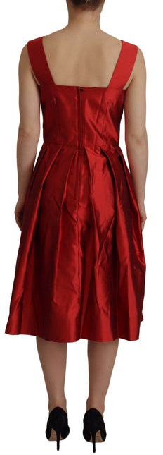 Red A-line Pleated Satin Silk Dress by Faz