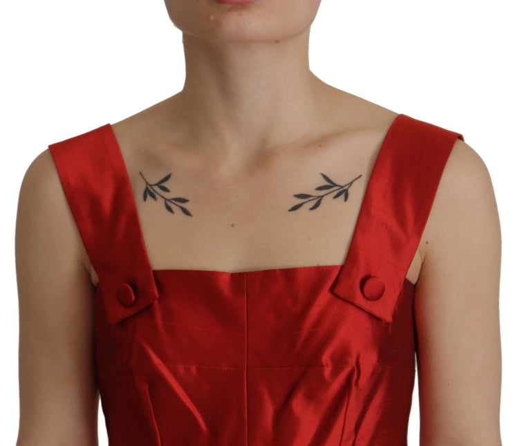 Red A-line Pleated Satin Silk Dress by Faz