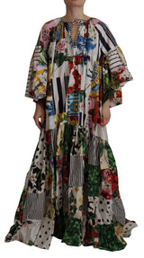 Multicolor Maxi Kaftan Patchwork Poplin Floral Dress by Faz