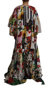 Multicolor Maxi Kaftan Patchwork Poplin Floral Dress by Faz