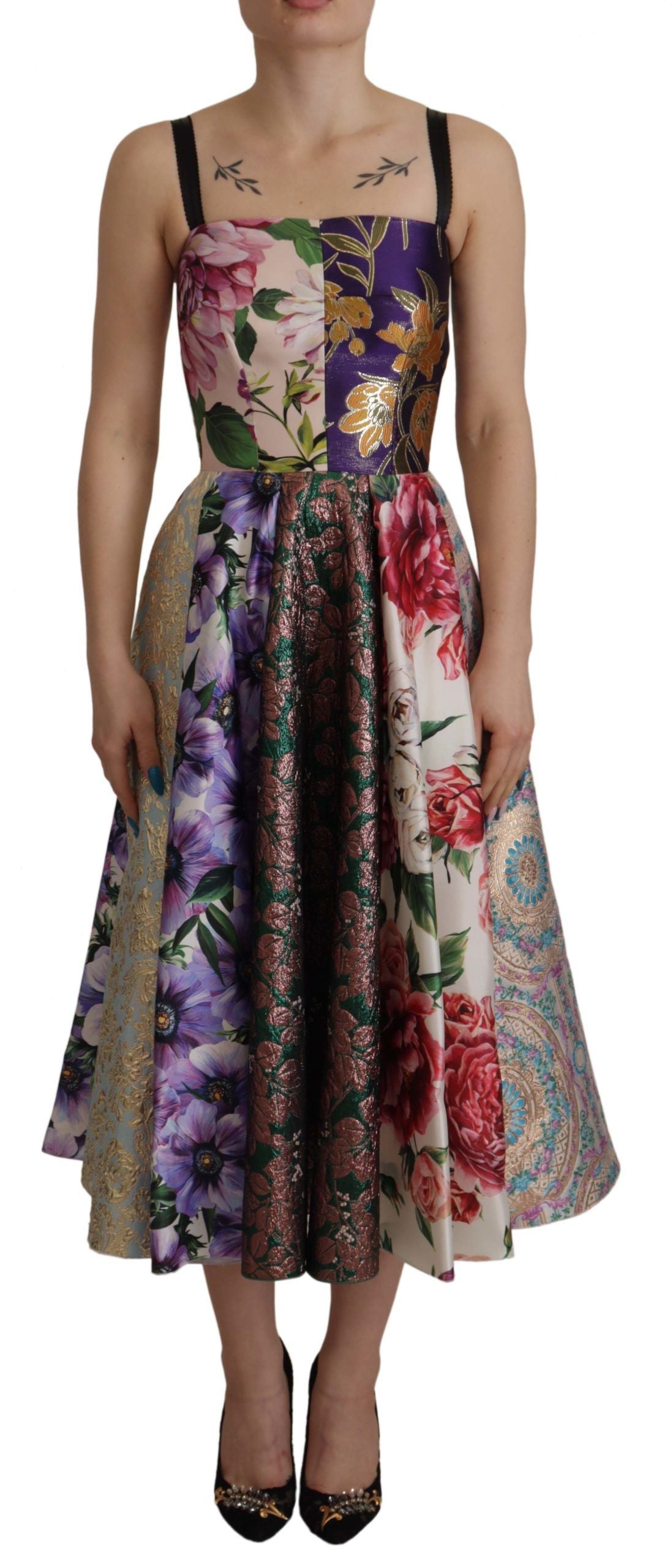 Dress Midi Patchwork Floral Jaquard Silk by Faz