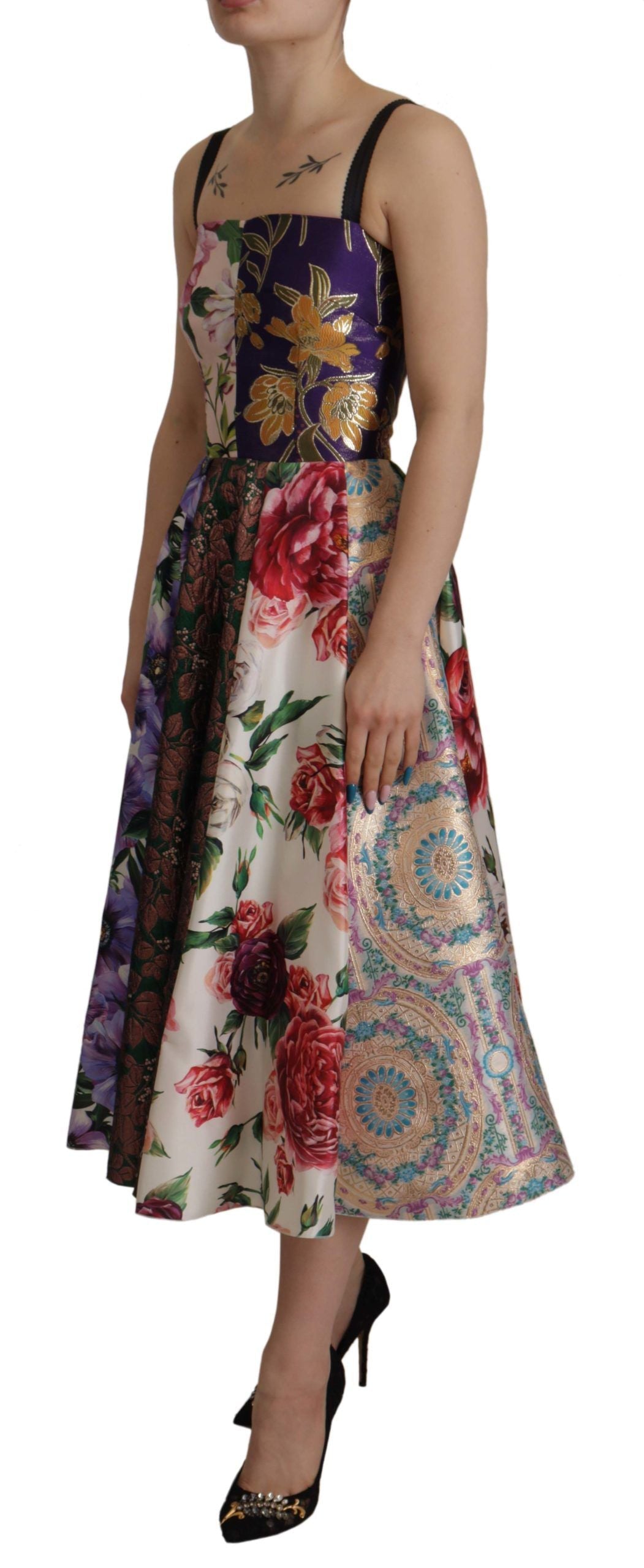 Dress Midi Patchwork Floral Jaquard Silk by Faz