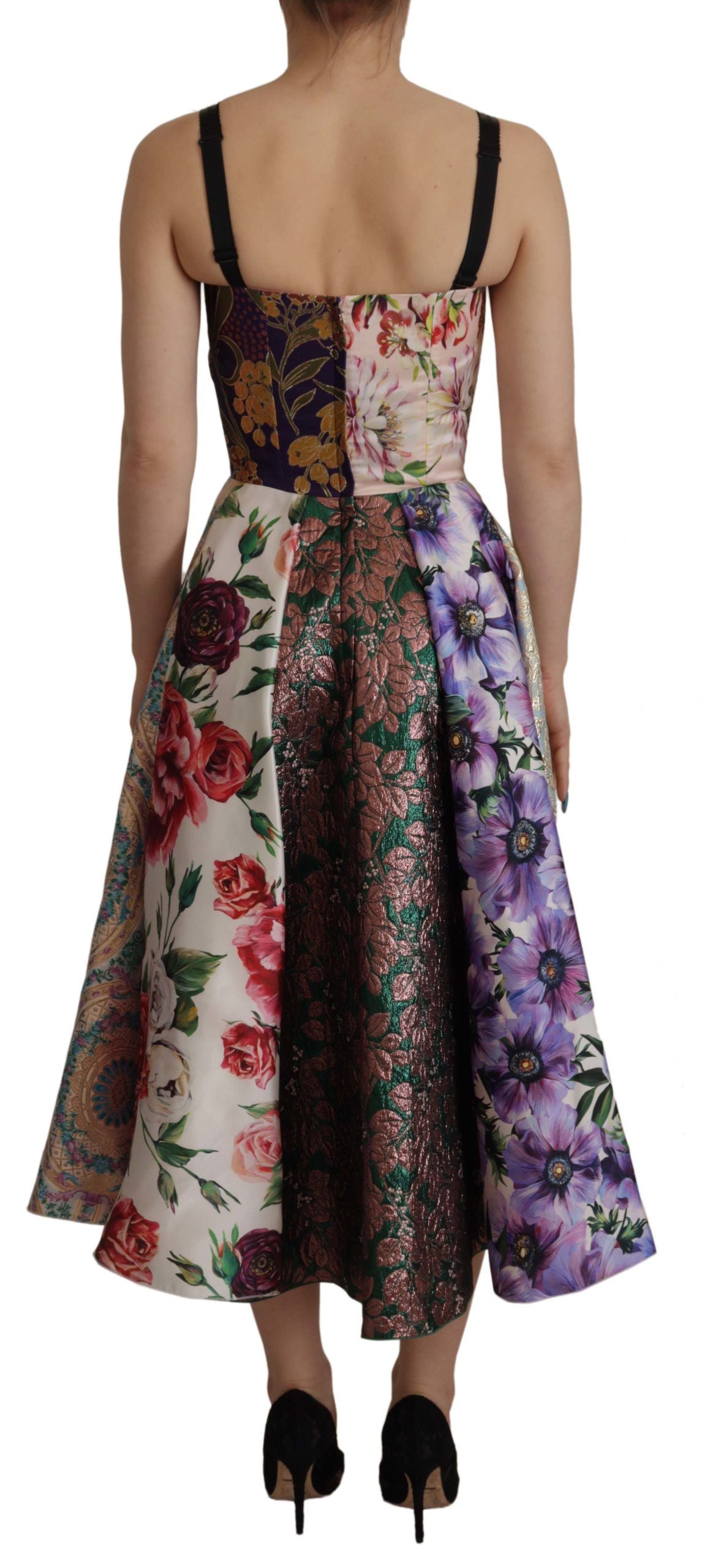 Dress Midi Patchwork Floral Jaquard Silk by Faz