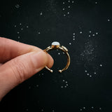 Lunar Witch Crescent Moon Ring with Rainbow Moonstone by Yugen Handmade