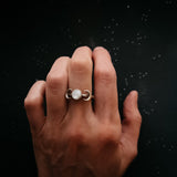 Lunar Witch Crescent Moon Ring with Rainbow Moonstone by Yugen Handmade