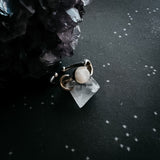 Lunar Witch Crescent Moon Ring with Rainbow Moonstone by Yugen Handmade