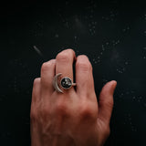 Crescent Moon Wrap Ring with Authentic Meteorite by Yugen Handmade