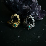 CLEARANCE Cosmic Dance Ring with Turquoise, Moon Phases, and Sun by Yugen Handmade