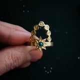 CLEARANCE Cosmic Dance Ring with Turquoise, Moon Phases, and Sun by Yugen Handmade