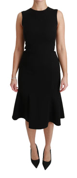 Black Fit Flare Wool Stretch Sheath Dress by Faz