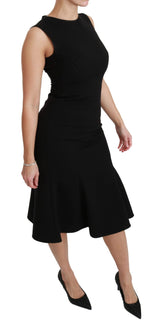 Black Fit Flare Wool Stretch Sheath Dress by Faz